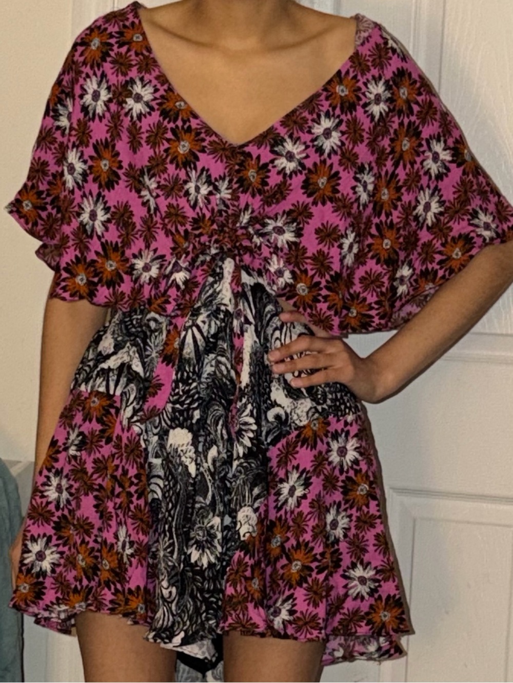 Free People Pink Floral Flowy Mini Dress